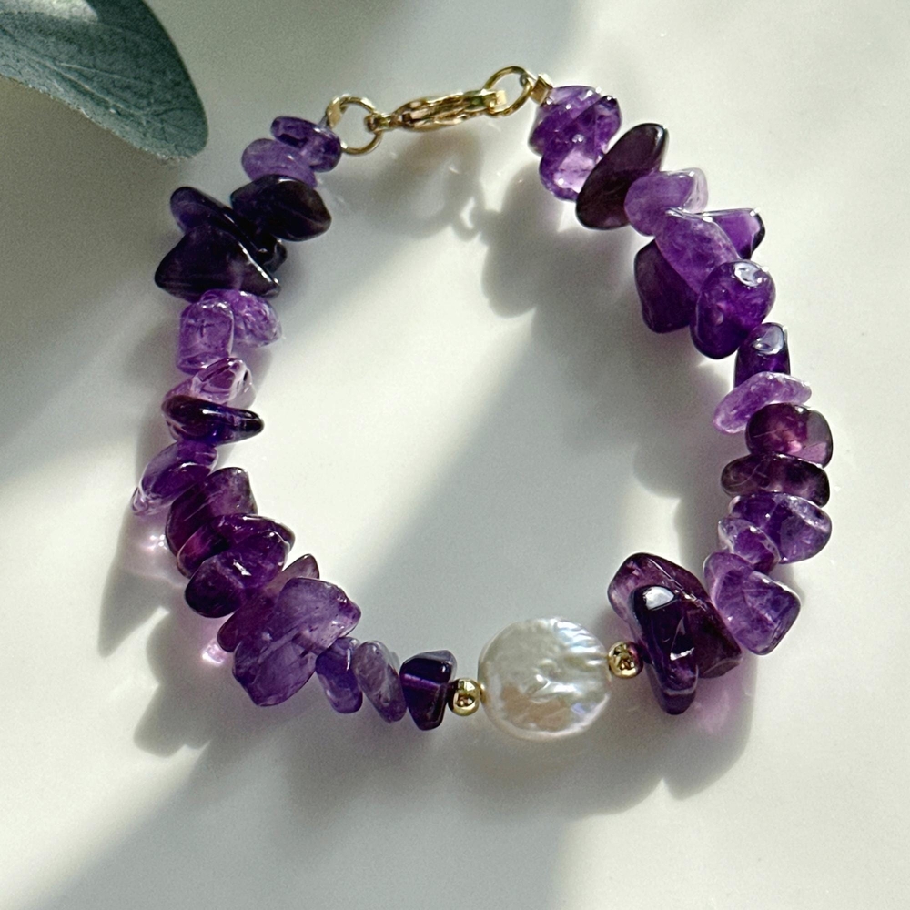 Natural Amethyst Bracelet with Baroque Pearl Charm